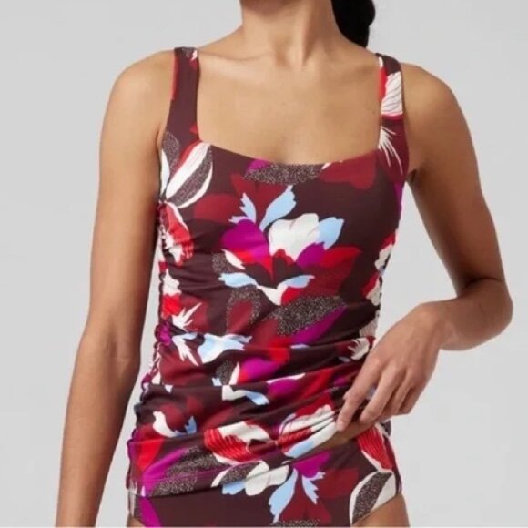 Athleta Square Neck Floral Tankini Swim Top/ Bottom Sz M - Picture 1 of 8